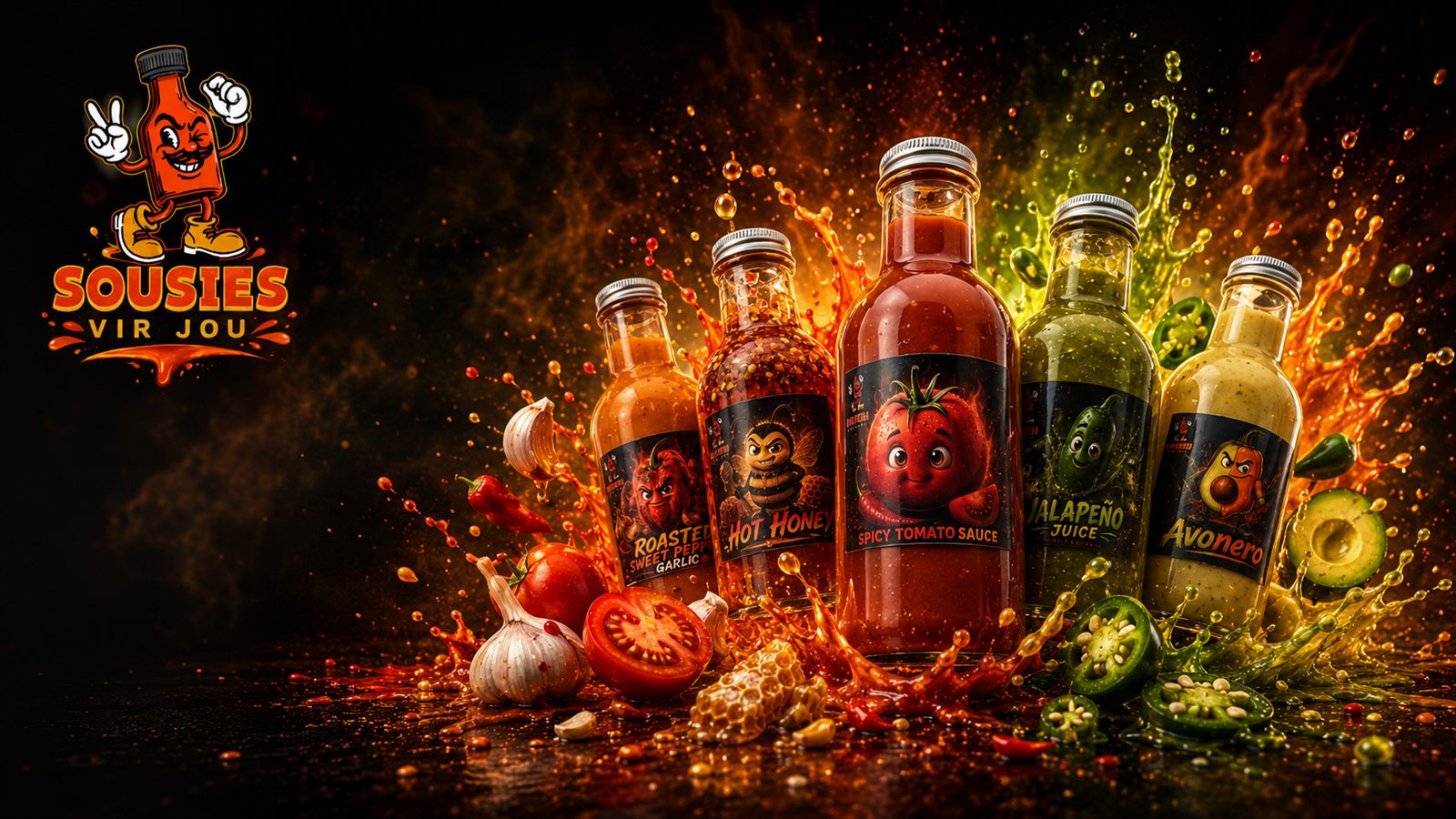 Sousies Vir Jou sauces presented with chillies and spices